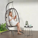 Hanging Egg Chair with Stand, Swinging Egg Chair Outdoor Indoor, Hanging Basket Chair with Cushion, Patio Wicker Hammock Chair 350lbs Capacity for Bedroom, Porch, Balcony, Backyard, Garden (Beige) LEX CRAFT