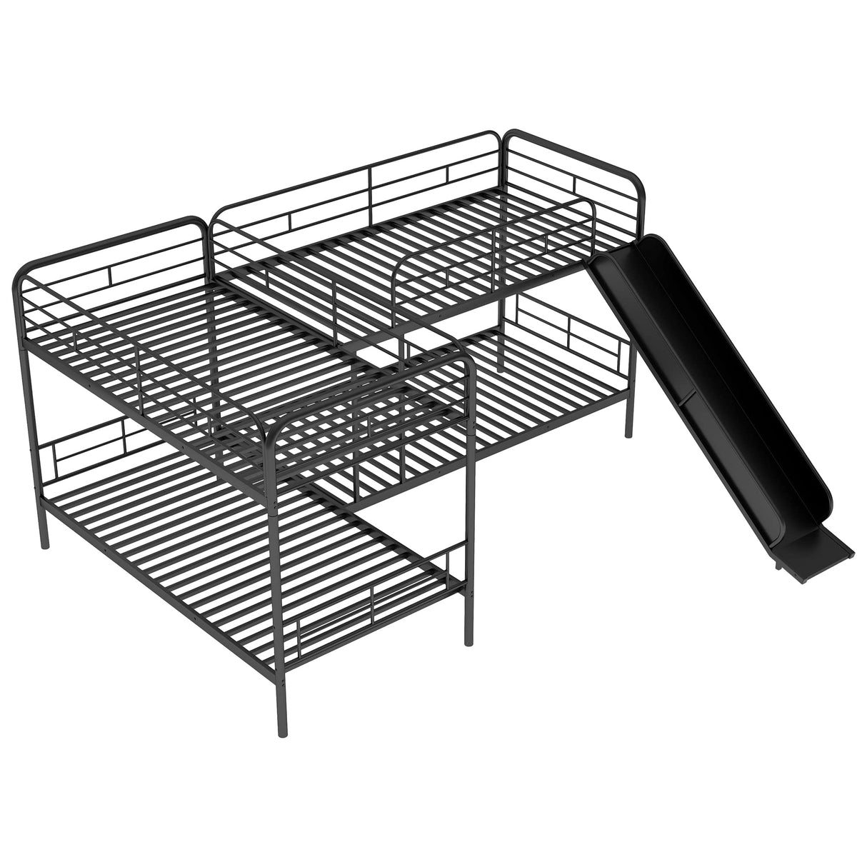 L Shape Bunk Bed for 4,Metal Quad Bunk Beds with Slide and Built In Ladder,4 Beds in 1 Twin Size Metal Bunk Bedframe with Full Length Guardrail Corner Bunk Bed for s Teens Boys Girls,Black TRIPLE TREE