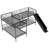 L Shape Bunk Bed for 4,Metal Quad Bunk Beds with Slide and Built In Ladder,4 Beds in 1 Twin Size Metal Bunk Bedframe with Full Length Guardrail Corner Bunk Bed for s Teens Boys Girls,Black TRIPLE TREE