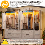 PAKASEPT Armoire Wardrobe Closet with w/Folding Sliding Barn Door, Bedroom Armoires with Mirror and Sensor Lights, Hanging Rod, Wardrobe Closet for Bedroom (19.69" D x 47.24" W x 72.83" H) PAKASEPT