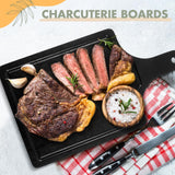 Geetery 3 Packs 12 Inch Black Wood Chopping Boards with Handle and Deep Juice Groove Small Bamboo Wooden Pizza Paddle Serving Boards Tray Charcuterie Geetery