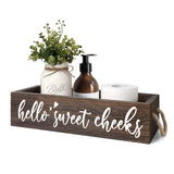 DOFAFALA MayAvenue Farmhouse Bathroom Decor Box Hello Sweet Cheeks Double Sided Wooden Toilet Paper Holder Tissue Box with Handles, Bathroom Signs (Brown) DOFAFALA