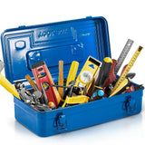 Acshio Portable Steel Tool Box, 16 Inch Metal Tool Organizer Box with Double Latch Closure and Handle, Heavy Duty Storage Toolbox Tool Chest for Workshop, Garage, Warehouse, Household, Blue Acshio