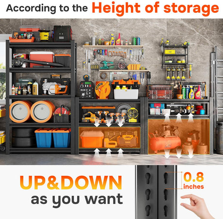 KILISTEELS 71.2" H Metal Garage Shelving Unit 3500LBS Metal Storage Shelves 5 Tier Adjustable Shelving Unit Garage Shelves for Kitchen Warehouse Pantry Basement, 71.2" H x 35.4" W x 13.8" D, Black KILISTEELS