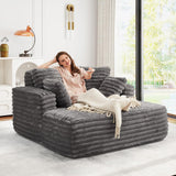 JEEOHEY 56"W Oversized Chaise Lounge Chair Indoor,Plush Faux Fur Sleeper Sofa Couch Bed with Pillows&Wide Armrest,Fluffy Comfy Cloud Sofa,Compression Foam Boneless Couch for Living Room,Bedroom(Grey) JEEOHEY