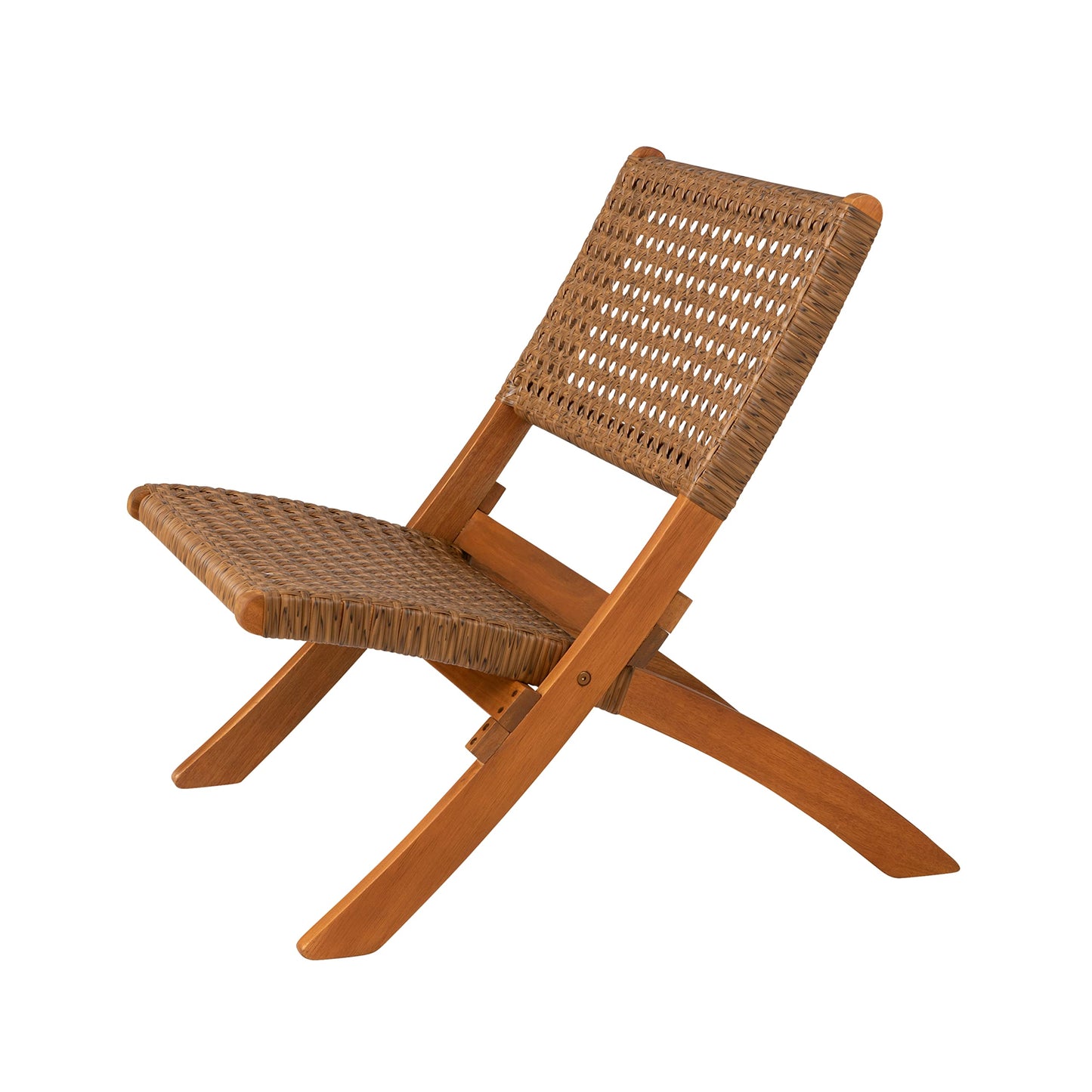 Patio Sense 64159 Sava Indoor Outdoor Folding Chair All Weather Wicker Low Slung Portable Seating Solid Acacia Wood Woven Seat & Back Indoors Porch Lawn Garden Fishing Sporting - Tan Webbing - WoodArtSupply