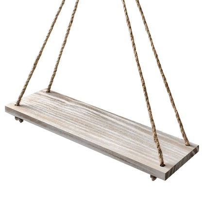 EMAISON Hanging Distressed Wood Floating Shelves with Swing Rope, Farmhouse Organizer Rustic Home Décor, Set of 2 (Set of 2, White Wash)