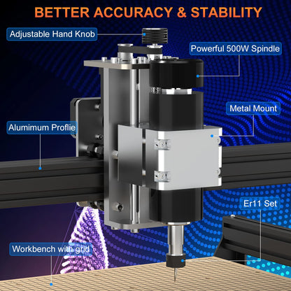 500W CNC Router Machine, 4540 CNC Machine for Metal, 3-Axis Stainless Steel Engraving Milling Machine for Carving Cutting Wood Acrylic PCB MDF Nylon, Working Area 430x390x90mm (16.9x15.4x3.5” - WoodArtSupply