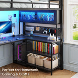 ADORNEVE Twin Size Loft Bed with L-Shaped Gaming Desk, Storage Drawers & Hutch, Expanded Safety Power Outlet, Metal Loft Bed Frame with RGB Lights, Space Saving for Teens, Black ADORNEVE