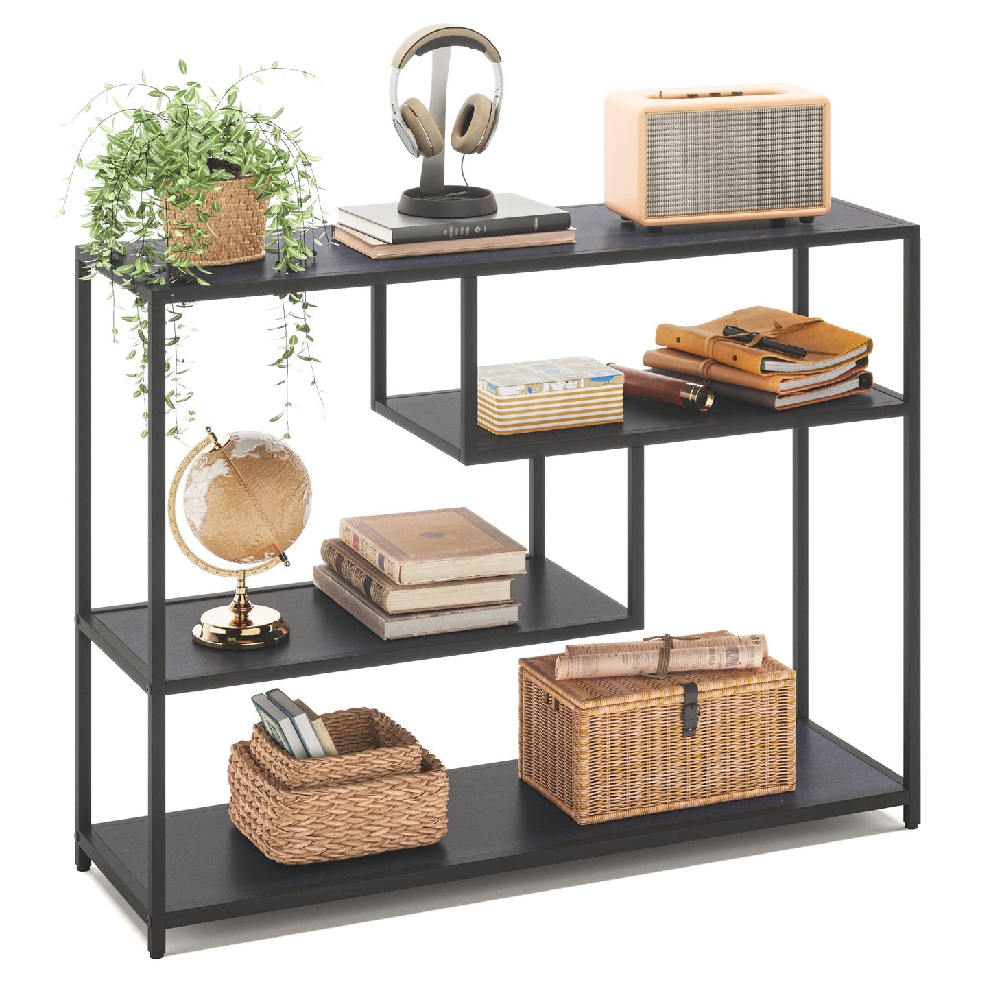 LINSY HOME 4-Tier Black Console Table for Entryway and Living Room