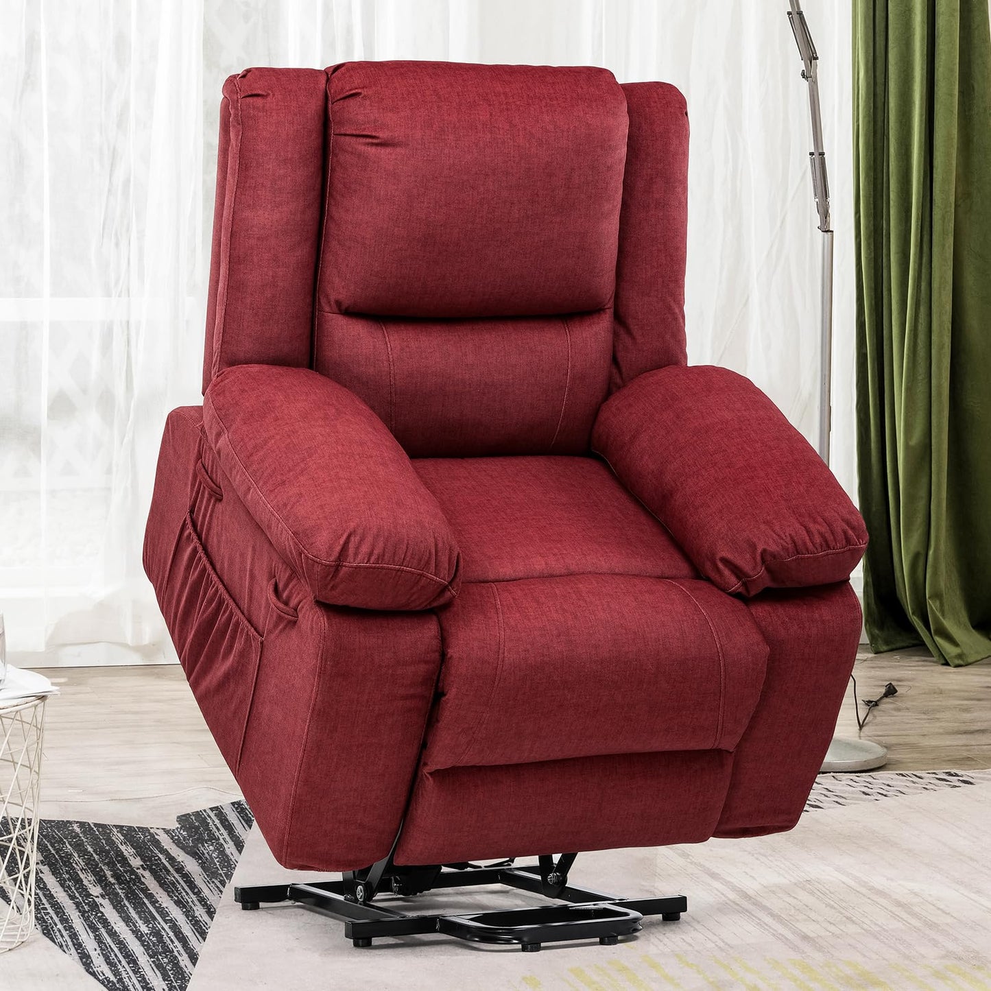 COMHOMA Power Up Lift Chairs Recliners for Elderly, Electric Recliner Chair with Massage and Heat,2 Side Pockets, Fabric (Red)