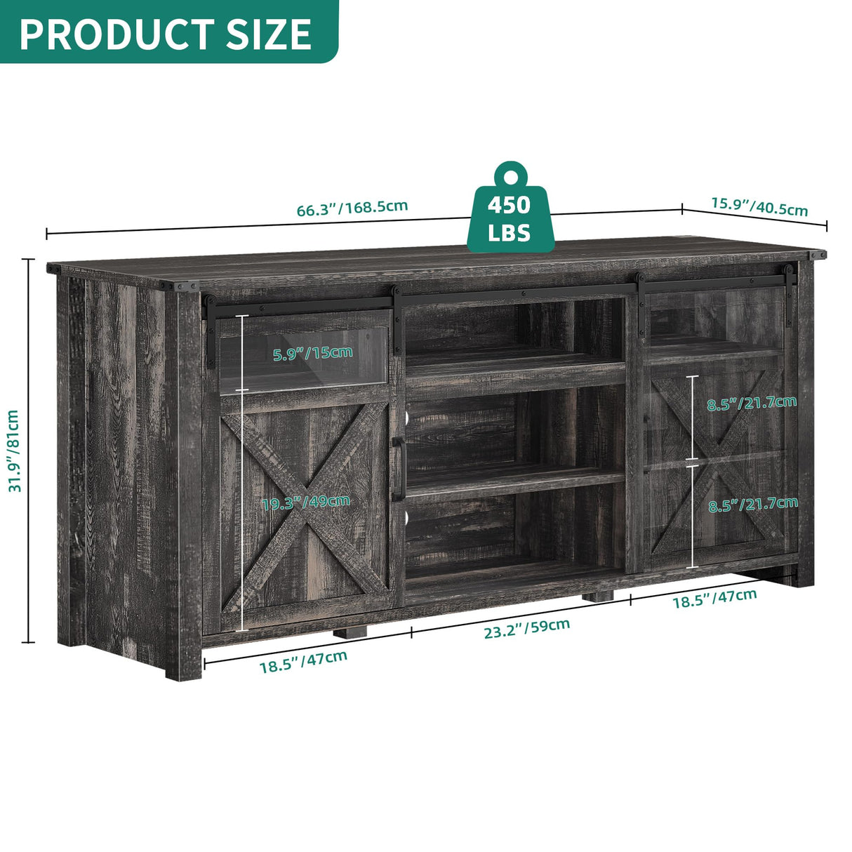 YITAHOME Farmhouse TV Stands for 75 Inch TV with Power Outlets, Entertainment Center with Sliding Barn Doors and Adjustable Shelves, TV Cabinet Media Console Table for Living Room, Dark Rustic Oak YITAHOME