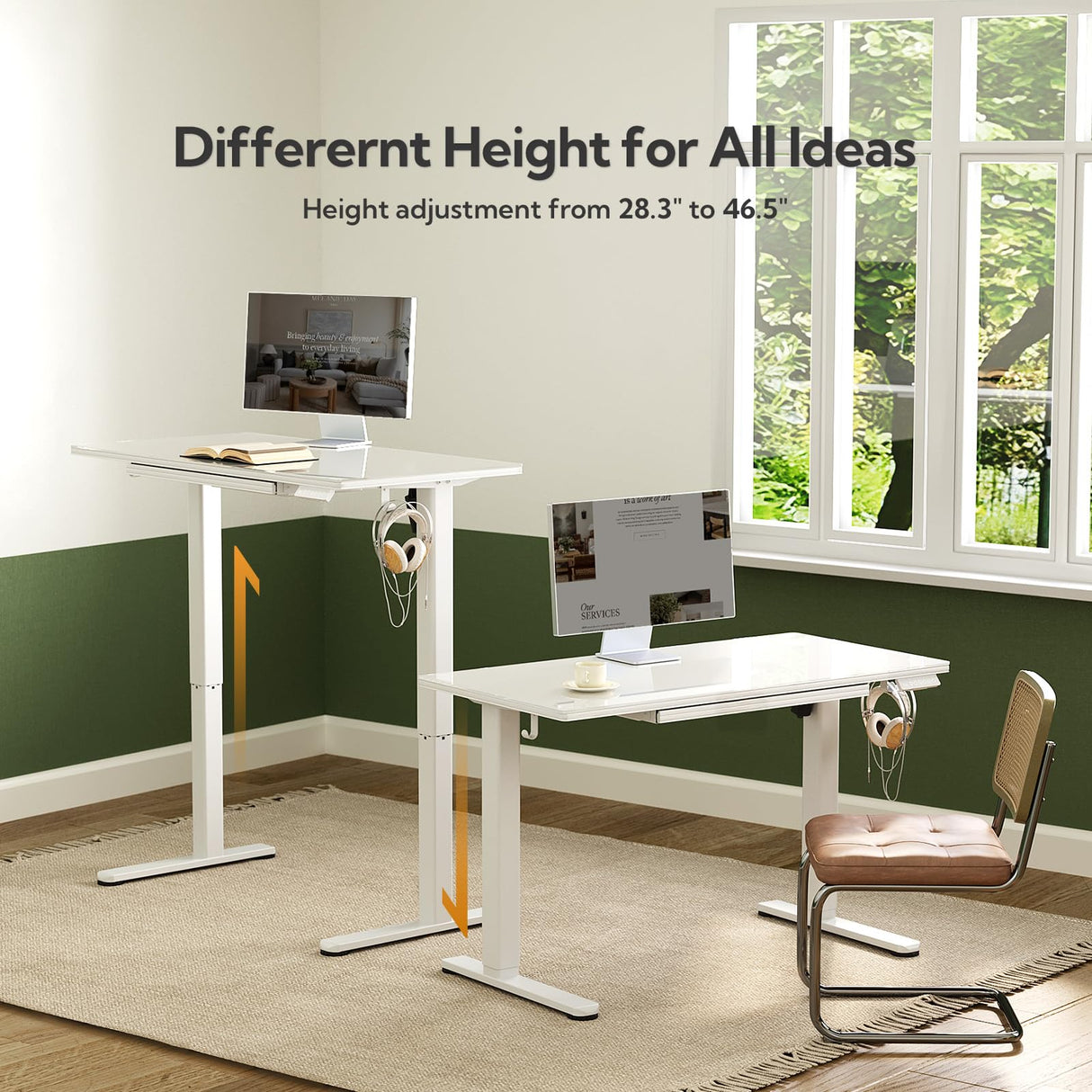 INNOVAR Glass Standing Desk with Drawers, 40 x 24 Inches Electric Height Adjustable Desk, Tempered Glass Top Stand Up Desks for Home and Office, White INNOVAR