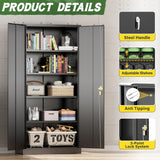 Greenvelly Metal Storage Cabinet, 72" Black Steel Garage Cabinet with Doors and Adjustable Shelves, Metal Cabinet with Lock,Garage Cabinets and Storage System for Garage,Home Office,School Greenvelly