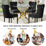 Modehodei 5-Piece Glass Dining Table Set for 4, Include 36" Round Tempered Glass Kitchen Table and 4 Black High Back Chairs for Dining Room, Living Room (Gold Legs) Modehodei