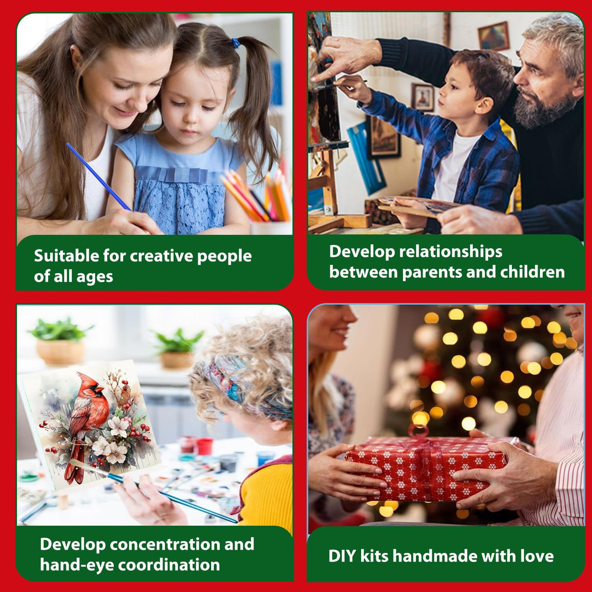 Christmas Paint by Numbers for Adults Framed, Cardinal Paint by Numbers Kit for Adults with Easel, Easy Crafts Painting by Number for Gift Home Decor 9.84x9.84 in hkejoi