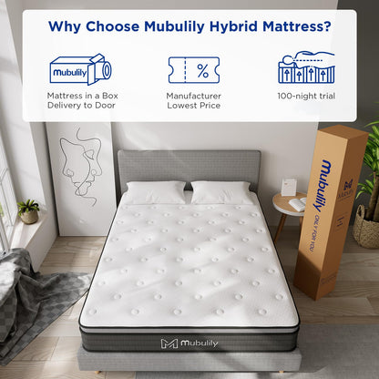 Mubulily Queen Mattress,14 Inch Memory Foam Mattress Queen Size,Queen Size Mattresses Made of Foam and Individual Pocketed Springs,Strong Edge Support,Decompression,Cool and Breathable