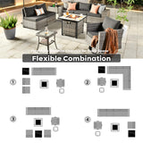 ovios 9 Pieces Patio Furniture Set, Outdoor Wicker Sectional Sofa with 30" Fire Pit Table Swivel Chair, Modern Modular Deep Seat Rattan Couch Conversation Sets, Black ovios