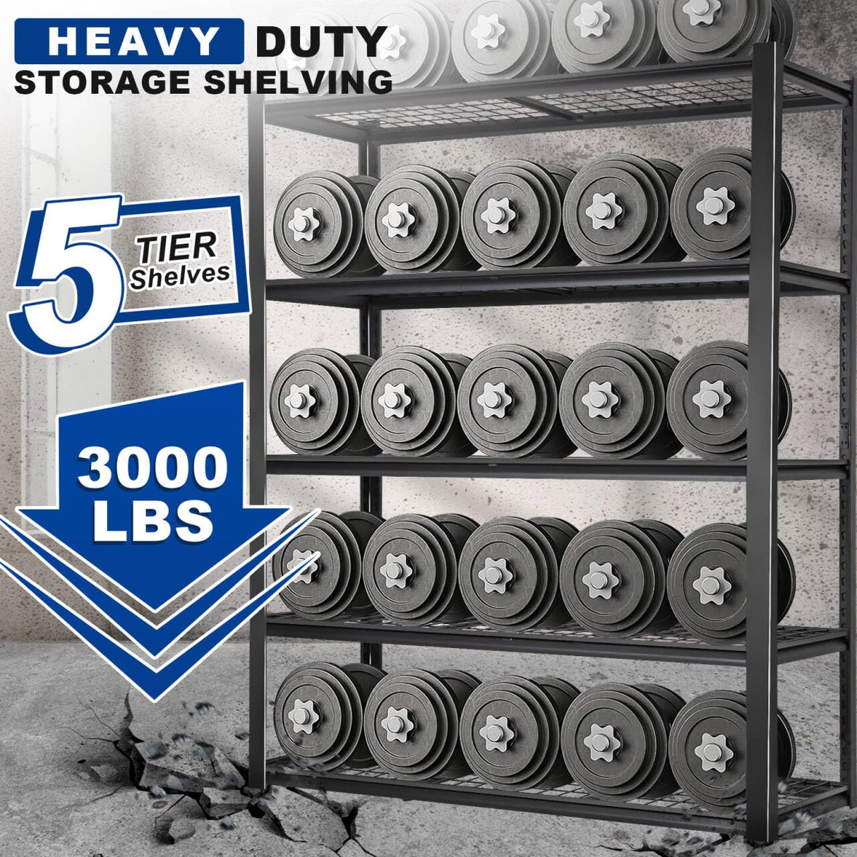 BILT HARD Garage Shelving 3000 LBS 36" W x 18" D x 72" H, Heavy Duty 5-Tier Metal Shelving Units with Adjustable Shelf, Steel Wire Utility Storage Shelves BILT HARD