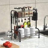 Bathroom Countertop Organizer With Toiletries Basket, 2 Tier Bathroom Counter Storage Rack with Adjustable Feetpad, No-Screw Caddy Stand for Vanity, Sturdy Metal Wire Black, Medium 12.8''L x 7.2''W USHARP