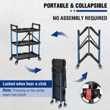 WORKPRO 3-Tier Collapsible Service Cart, 210 LBS Foldable Utility Service Cart with Wheels, Portable Tool Cart for Garage, Warehouse, Home, Restaurant, Office (No Assembly Required) WORKPRO