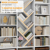Nosepen 71" White Bookshelf, 6-Tier Floor Standing Bookcase with 13 Square Storage, Tall Bookshelf with Adjustable Shelves, Modern Tree Style Display Organizer for Office, Living Room, Library, White Nosepen