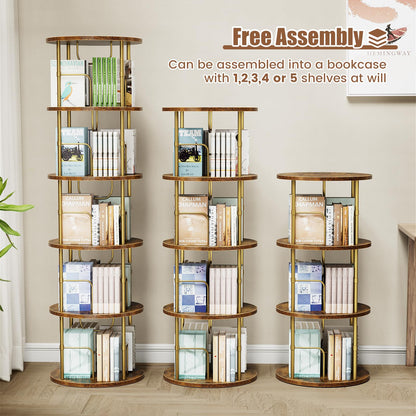 ALLSTAND 5-Tier 360° Rotating Gold Bookshelf - Space-Saving Swivel Bookcase for Stylish Storage - WoodArtSupply