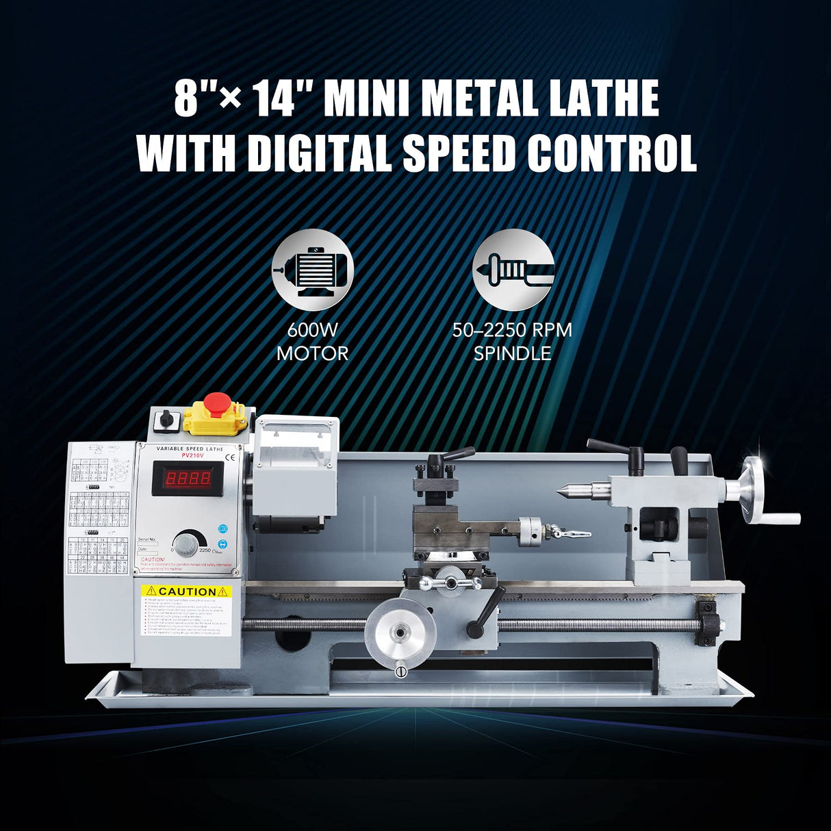 CO-Z 8"x14" Mini Lathe Machine with 600W Brushed Motor | 50-2250 rpm Wood Metal Turning Cutting Drilling Benchtop Metal Lathe with Accessories for CO-Z