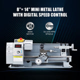 CO-Z 8"x14" Mini Lathe Machine with 600W Brushed Motor | 50-2250 rpm Wood Metal Turning Cutting Drilling Benchtop Metal Lathe with Accessories for CO-Z