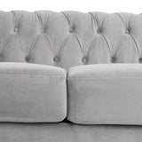 ONCIN Velvet Chesterfield Sofa, 84'' Modern Tufted 3 Seater Couch with Scroll Arms and Wood Legs for Living Room Bedroom (Gray), Grey Velvet, 84 In Chesterfield Sofa ONCIN