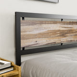 IKIFLY King Size Farmhouse Metal Bed Frame with Wooden Headboard and Footboard, Heavy Duty Steel Slats, Easy Assembly, Light Brown IKIFLY