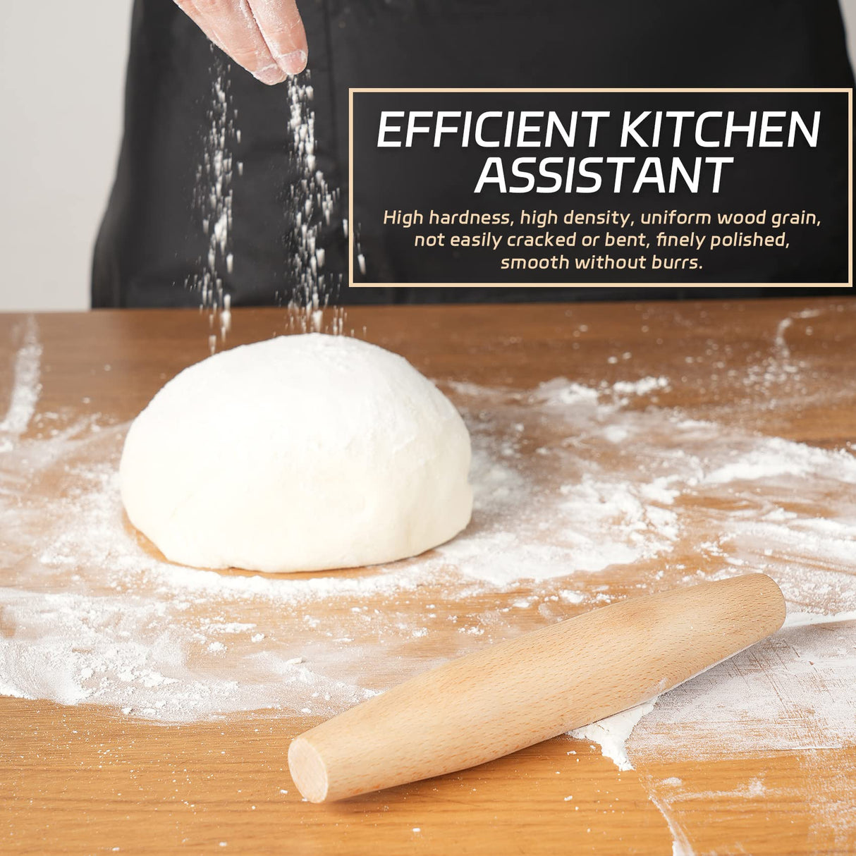 French Rolling Pin for Baking - Tuyotue 7.9 Inches Beech Wood Tapered Rolling Pin Dough Roller for Pizza Dough, Pie Crust Cookie Fondant Dumpling Tuyotue