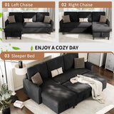 Walsunny Sectional Sofa Couch Bed L Shaped Sleeper Sofa Bed Pull Out Bed with Storage, Reversible Sectional Couches for Living Room, Apartment, Office(Black) Walsunny