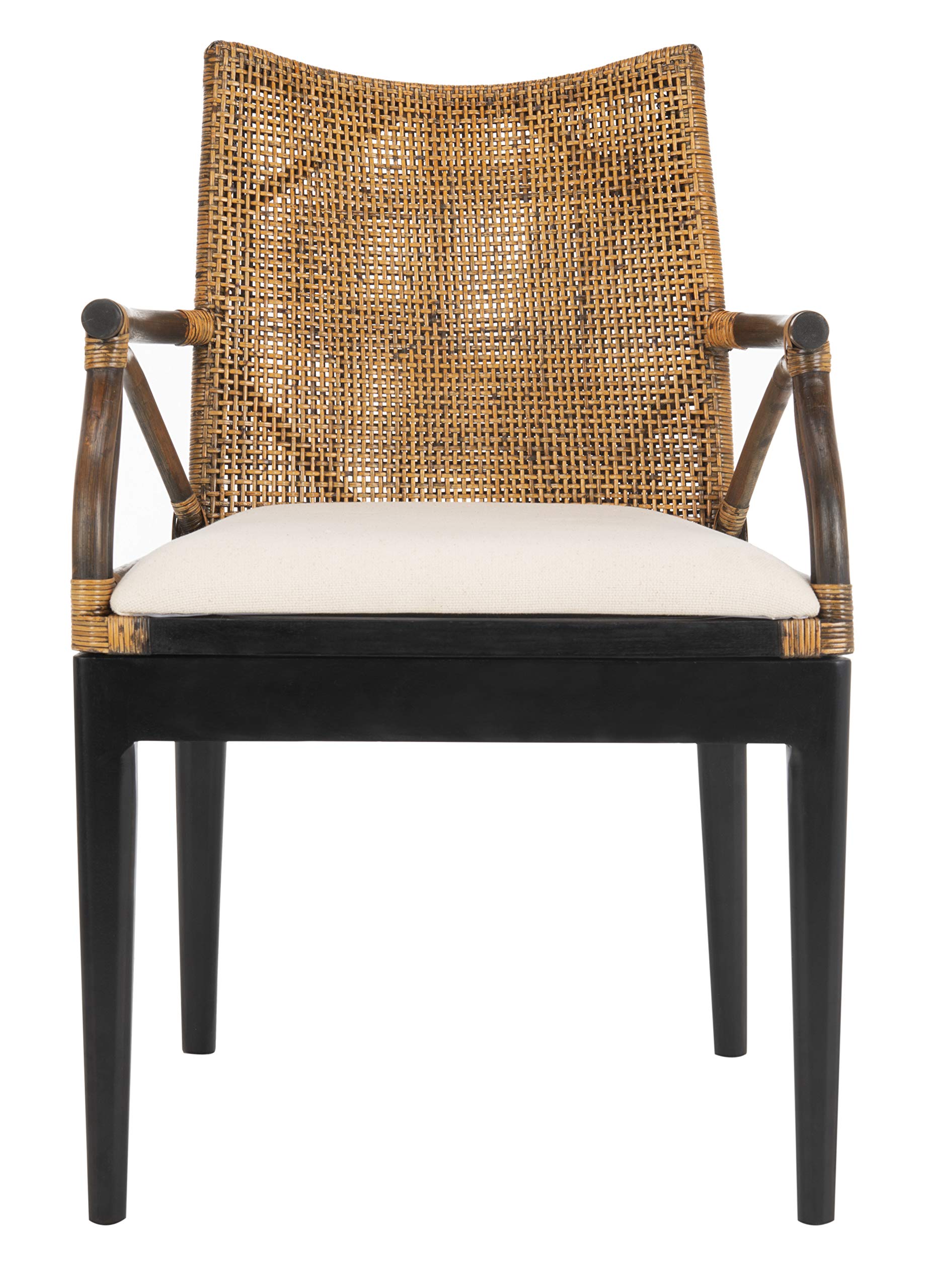 Safavieh Home Gianni Rattan Tropical Woven Arm Chair, Brown/Black - WoodArtSupply