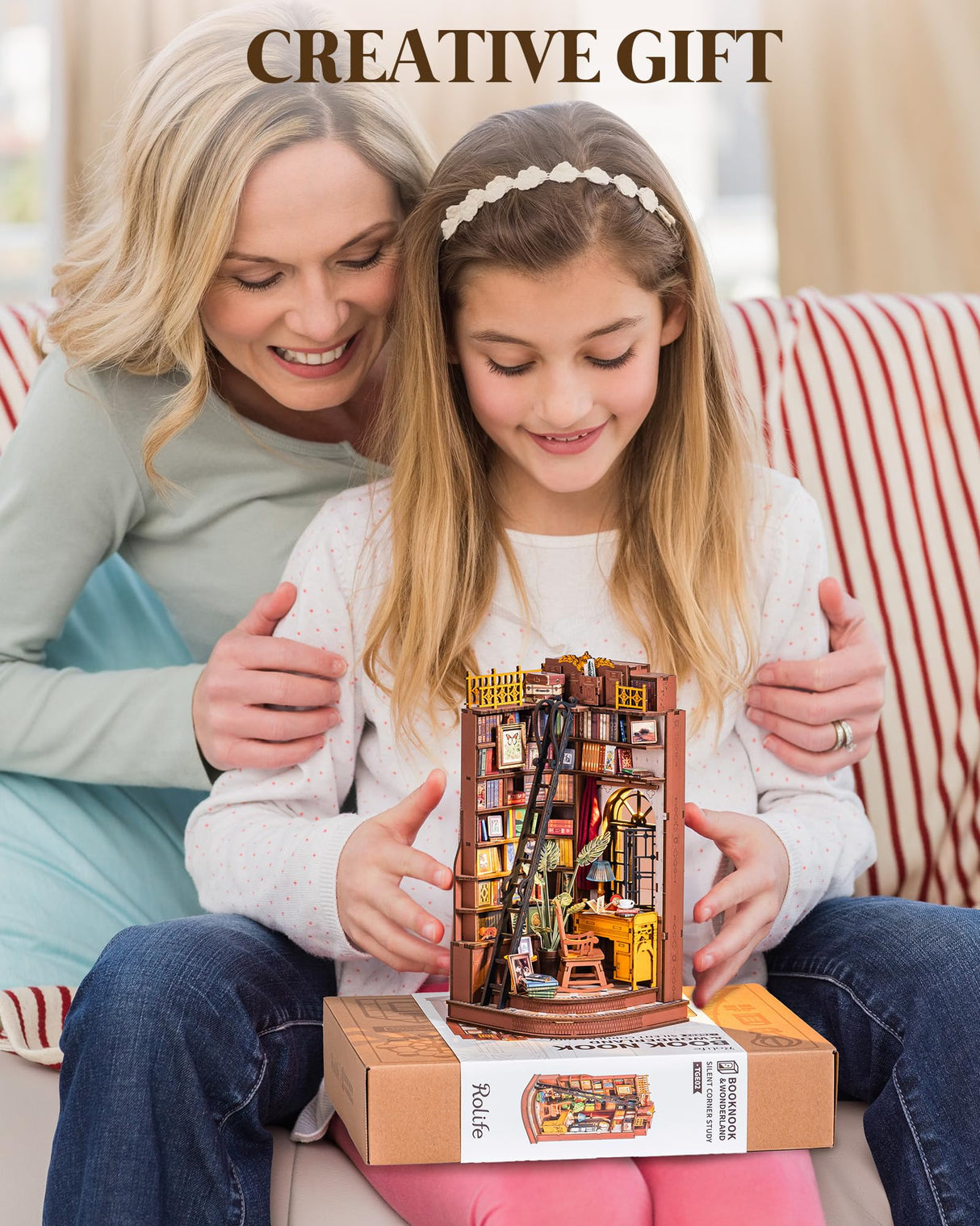 Rolife DIY Book Nook Kits for Adults, Miniature Dollhouse Booknook Kit, 3D Wooden Puzzle Creative Decorative Bookends Bookshelf Diorama Insert Crafts Hobbies Gifts (Silent Corner Study) Rolife