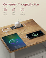 VASAGLE LIRY Collection - Farmhouse Nightstands with Charging Station, Set of 2 Bedside Tables, Side Tables with 2 Drawers, Open Compartment, for Bedroom, Rustic White and Honey Brown ULET869W01 VASAGLE