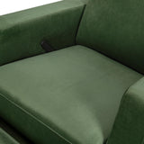 NAMESAKE Crewe Recliner and Swivel Glider in Forest Green Velvet with Light Wood Base, Greenguard Gold Certified NAMESAKE