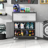 BIZOEIRON Metal Storage Cabinet with Wheels, Rolling Tool Cabinet with Adjustable Shelve, Locking Garage Storage Cabinet with 1 Drawer and 2 Doors for Tools, Assembly Required (Black/Grey) BIZOEIRON