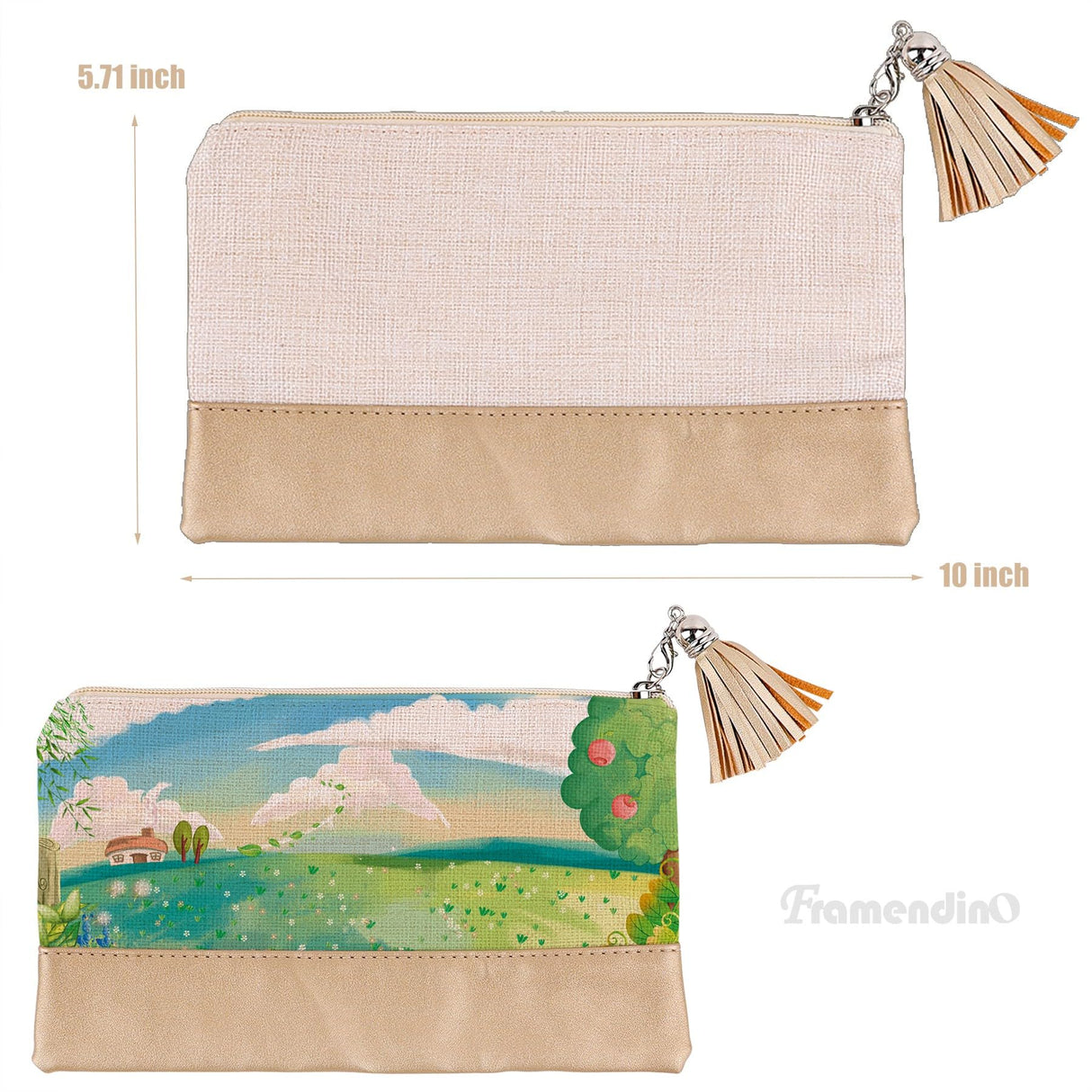 Framendino, 6 Pack Sublimation Blank Canvas Makeup Bags with PU leather Bottom DIY Heat Transfer Cosmetic Bag Pencil Pouches Travel Toiletry Tassel Zipper Bags for DIY Crafts Framendino