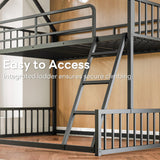 LIKIMIO Bunk Bed Twin Over Full Size, House Bunk Bed Frame with Ladder and Guardrail, House Shaped with Metal Slats Support No Box Spring Needed Space Saving for Bedroom and Dorm, Black LIKIMIO