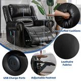 SOCIALCOMFY Swivel Rocker Recliner Chair with Heat and Vibration, 360° Swivel Glider Rocker Manual Reclining Chair, Massage Rocking Recliners with Side Pockets & USB Ports for Living Room, Black SOCIALCOMFY