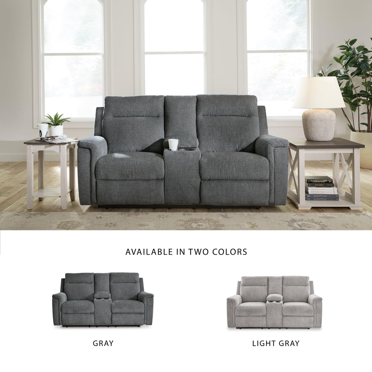 Signature Design by Ashley Barnsana Minimalist Power Reclining Loveseat with Console and USB Charging Ports, Gray Signature Design by Ashley
