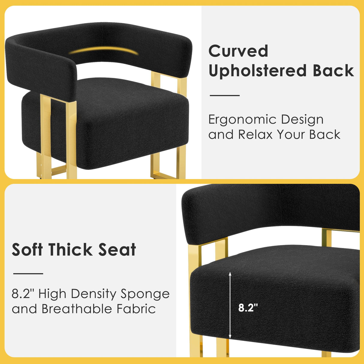 STHOUYN Modern Black and Gold Accent Chair Set of 2, Boucle Bucket Chairs Set of 2, Arm Chairs for Living Room Bedroom (2, Black) STHOUYN