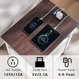 IFGET Farmhouse Nightstand Set of 2, End Table with Charging Station, Rustic Side Table w/Barn Door & Open Shelves, Bedside Table w/Storage Space and Storage Cabinet for Bedroom, Living Room (White) IFGET