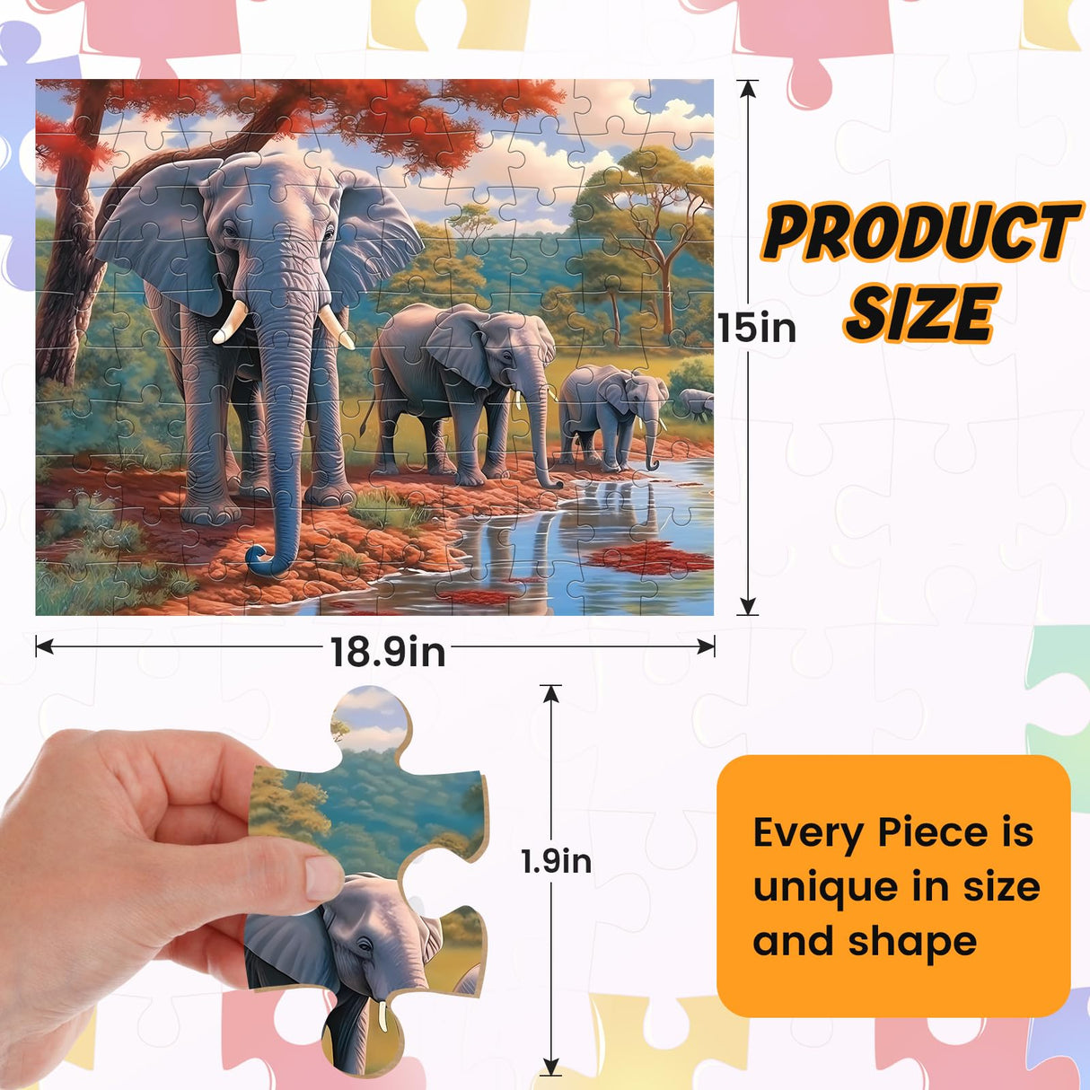 100 Piece Big Piece Jigsaw Puzzle for Seniors Elephant Forest Dementia Large Piece Puzzles for Seniors- Alzheimer's Activity for Adults Puzzle- Best Memory Game for Patiens in Nursing Home 15" x 19" WSCXSC