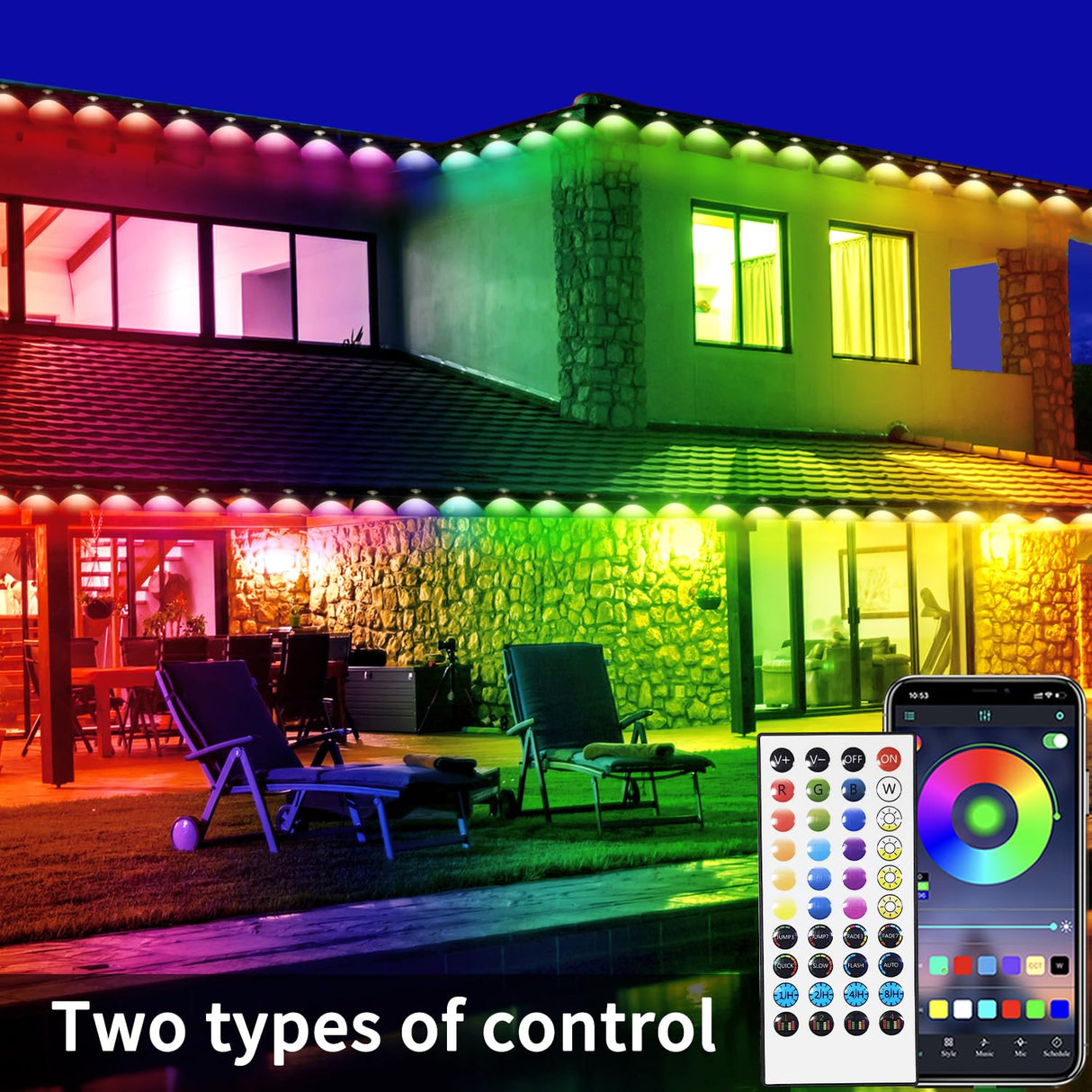 Yocrostar Permanent Outdoor Light,100ft RGB Eave Lights with App Control Remote,IP67 Waterproof LED Lights,Music Sync Outside Light for Christmas,Halloween,Garden,House Decorations Yocrostar
