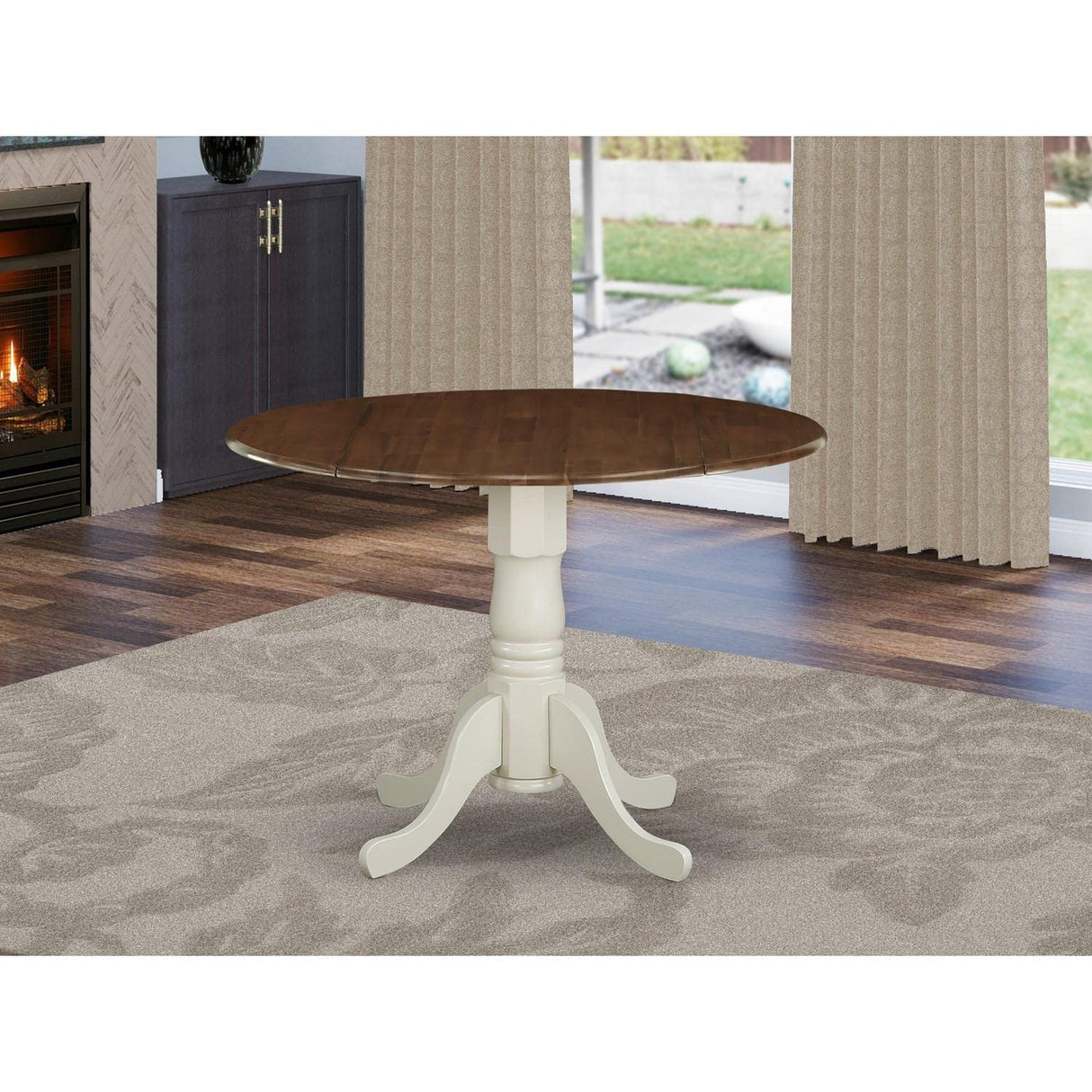 East West Furniture DMT-WLW-TP Dublin Modern Kitchen Table - a Round Dining Table Top with Dropleaf & Pedestal Base, 42x42 Inch, Walnut & Linen White East West Furniture