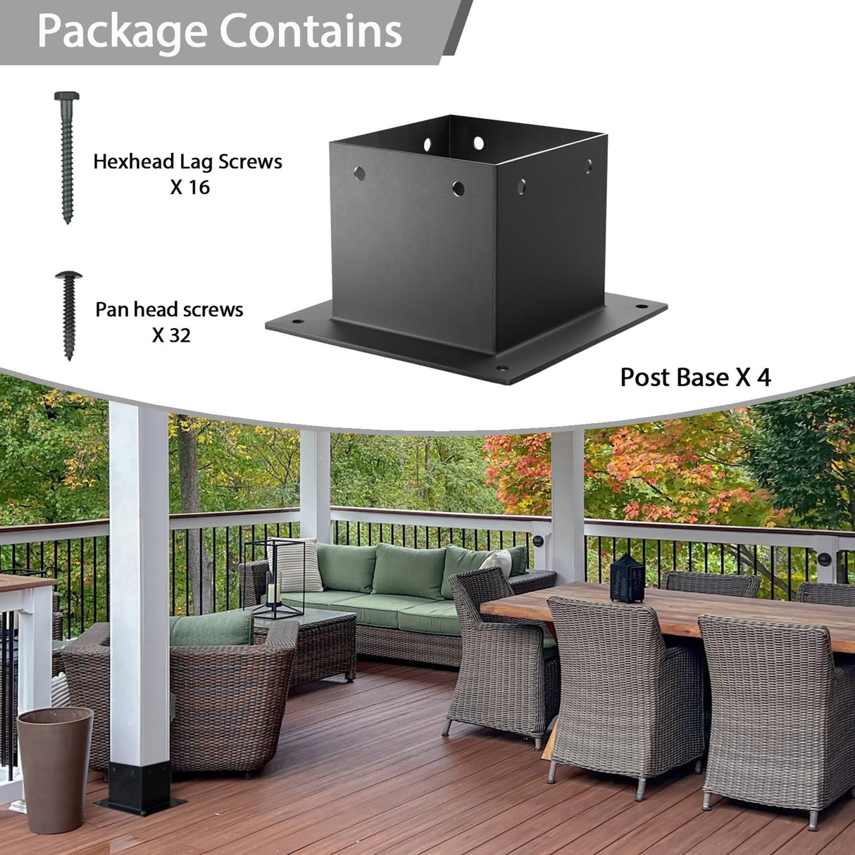 4x4 Stainless Steel Deck Post Base 4pcs | Internal 3.5"X3.5"| 13ga Thick Matte Black Powder Coating Post Anchor , 4x4 Post Bracket for Wood Posts, Fence, Deck Railing, Handrail Railing Support GHLTXKJ