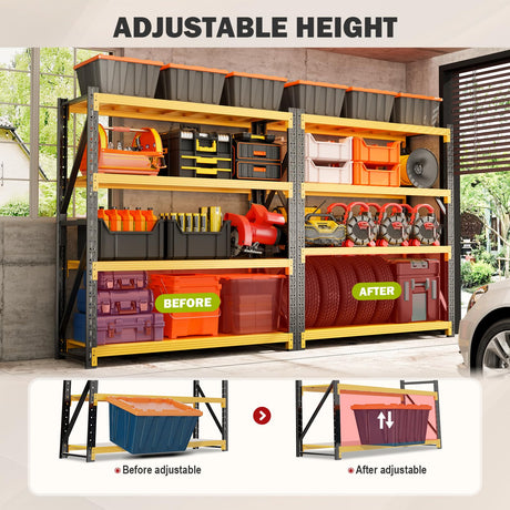MDXEKE 5000lbs Garage Shelving Heavy Duty, 4-Tier Metal Adjustable Garage Shelves, Storage Shelves for Warehouse, Pantry, Basement, 59" W X 20" D X 79" H (Black+Yellow, 59x20x79) MDXEKE