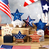 Beeveer 6 Pcs 4th of July Wooden Stars Signs Star Tiered Tray Decor Red Blue White Wood Star Shape Table Blocks for Party Home Office Table Shelf Decor for Independence Day(Patriotic Style) Beeveer